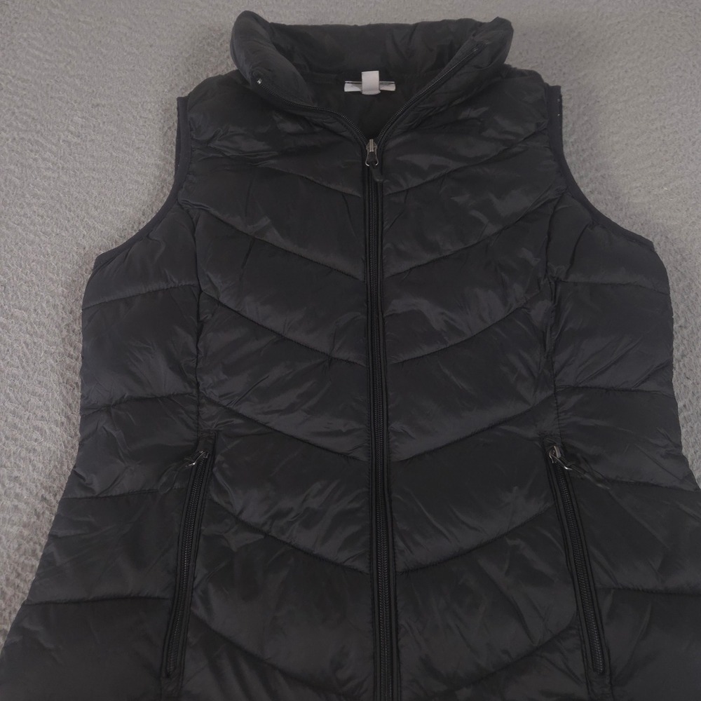 Charter Club Vest Womens Medium Black Packable Puffer Chevron Sorona Quilted Zip